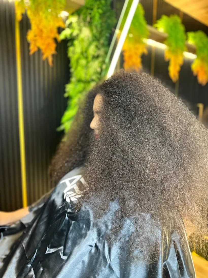 Antes — cabelo com volume e frizz no salão APPRO
